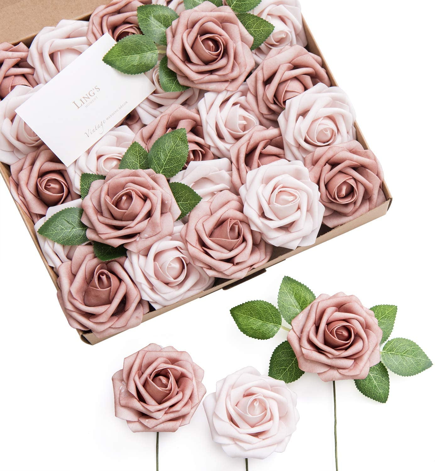 Artificial Flowers Roses 50pcs Real Looking for DIY Wedding Bouquets Pink 