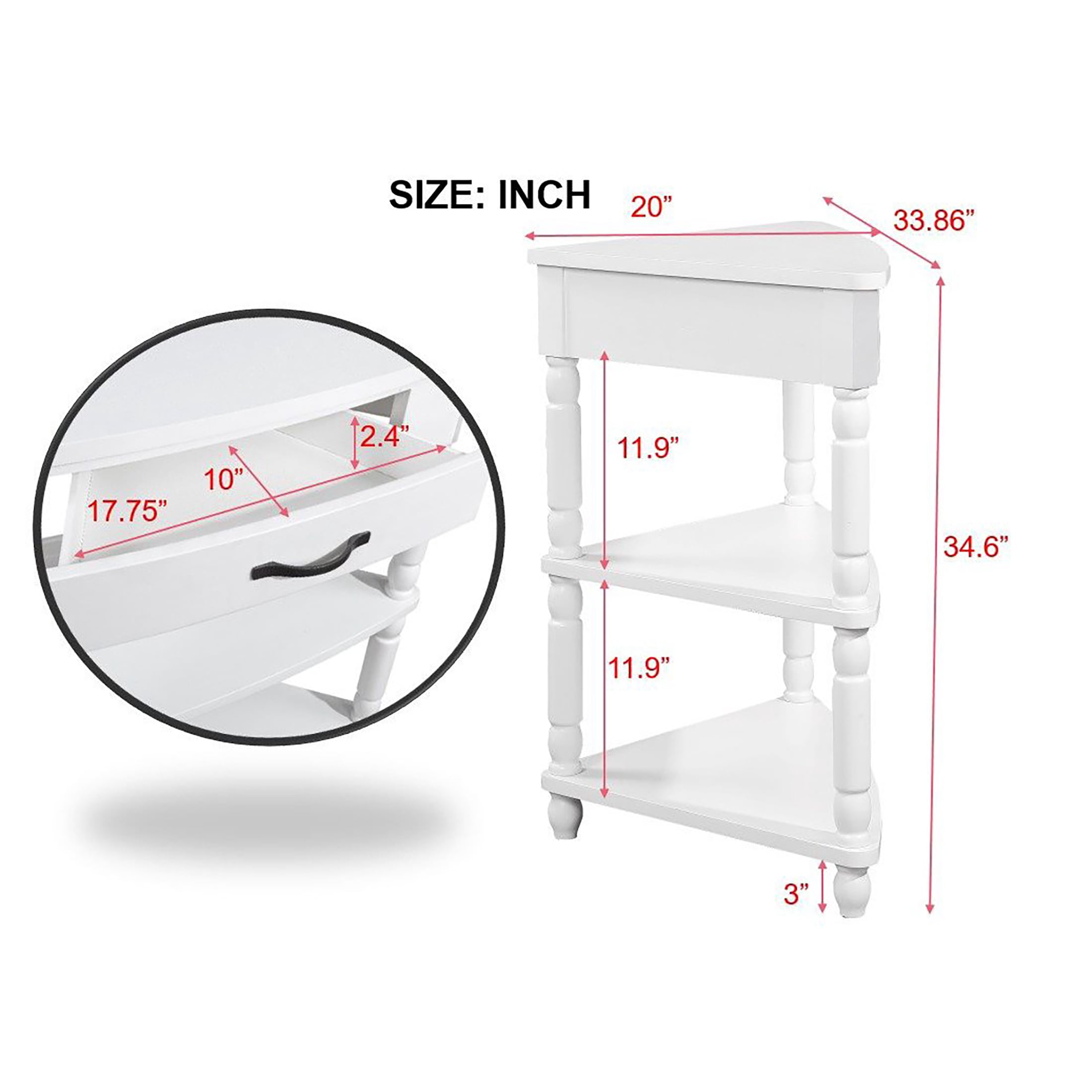 PORKISS Small Triangle Corner Table, End Table Side Table with 1 Drawer Solid Wood Legs, Console Table for Small Spaces/ Living Room, White #1