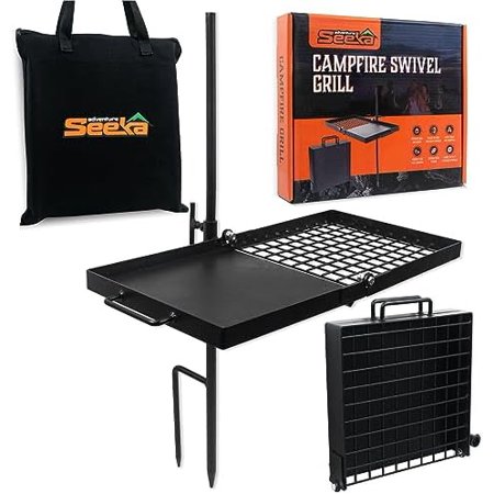 24" Heavy Duty Folding Campfire Grill, Compact Swivel Grill Design, Food-Safe Cooking Surface, Grate & Griddle for Campfire Cooking, Australian Owned$$
