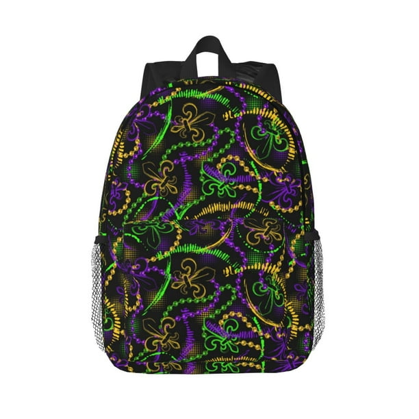 Disketp Neon Mardi Gras Mochila Escolar de 15 Pulgadas, Mochila Ligera para Estudiantes, Viajes y Trabajo, Cómoda y Resistente para el Uso Diario
