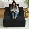 thumbnail image 4 of Muumblus Indoor Chaise Lounge Chair with Cup Holders, No Assembly Required, 67"D Oversized Deep Seat Cloud Couch, Corduroy Boneless Sleeper Sofa Bed for Livng Room, Black, 4 of 11