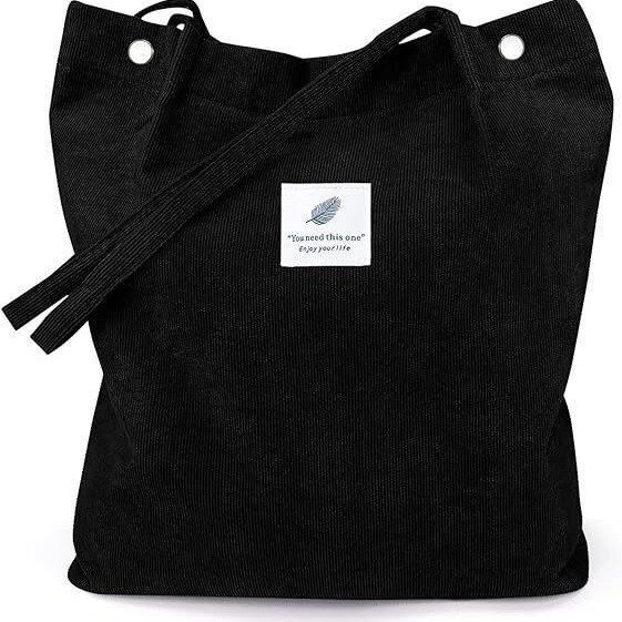 Corduroy Shoulder Tote Bag for Women, Reusable Eco Shopping Bag with Inner Pocket for Travel and Grocery Everyday Carry