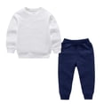 thumbnail image 4 of Vetsdori 2 Pieces Outfits Sets for Boy Winter Athletic Cotton Outdoor Solid Color Pockets, Elastic Waist Crew Neck Kids Clothing Long Sleeve Tops and Joggers, Navy, Size: 9-10 Years, 4 of 9