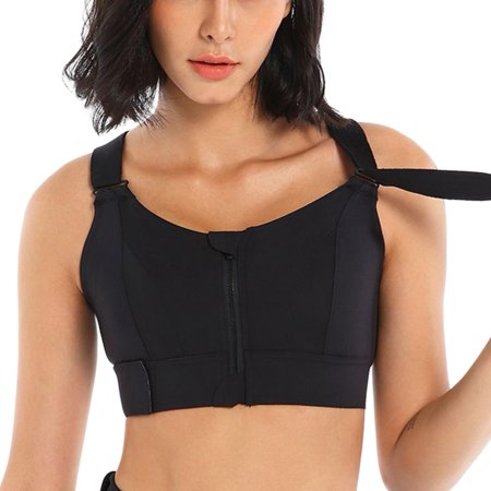 

Spdoo Plus Size Zipper Sports Bra for Womens Yoga Fitness Bra Black 2XL