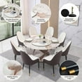 thumbnail image 5 of 59" Round Sintered Stone Dining Set w/ Lazy Susan & 8 Chairs | Carbon Steel Base & Marble Design | 9-PC for Home/Kitchen, 5 of 8