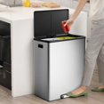thumbnail image 6 of BENESKY Step Dual Trash Can, 30+30 Liter/ 8+8 Gallon Recycle Bins with Lid, 2 Removable Wastebucket, Step Pedal, Large Stainless Steel Double Trash Bin, Silver, 6 of 7