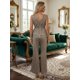 thumbnail image 3 of Conjunto para Mujer 2 Piezas Blusa Peplum con Escote y Pantalón Acampanado Set Casual Estampado Cuadros, 3 of 5