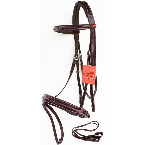 Horse English Bridle Padded Leather COB Raised Adjustable Flash Reins 803442MGC