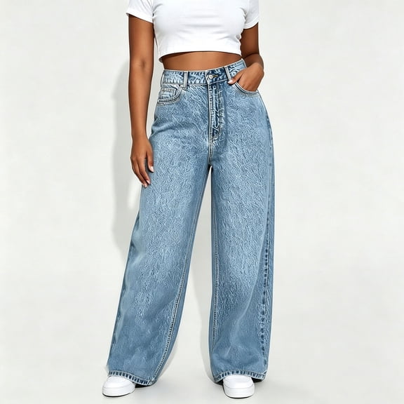 Women's High Waist Denim Pants, Solid Color Button Front Straight Leg Jeans, Durable "Mop Floor" Style For Work & Casual Light Blue Xxs
