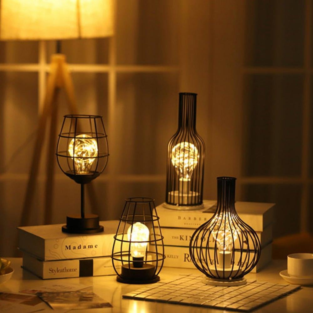 Iron Night Light Vintage Table Lamp, Edison Style Caged Table Lamp