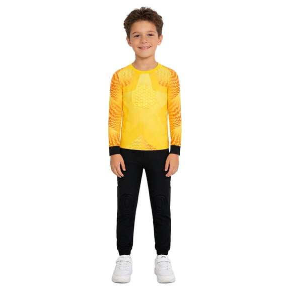 Haitryli Kids Boys Football Training Suit Padded Soccer Jersey Goalie Top And Leggings Goalkeeper Kit Yellow 26-XS