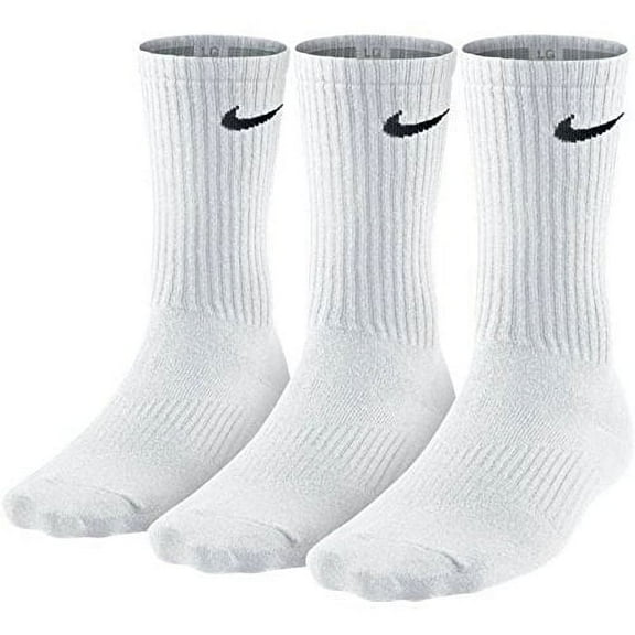 Nike Men's Cotton Cushion Crew Socks 3 Pack, White, Large