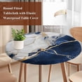 thumbnail image 4 of Marble Navy Blue Round Tablecloth, Fitted Table Cover with Elastic for 36"-44" Round Tables, Abstract Gold White Brick Stone Motif Table Cloth Outdoor Indoor Dinning Party Waterproof Tablecloths, 4 of 7