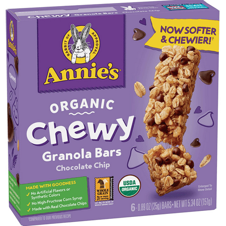 Annie s Homegrown Organic Chewy Granola Bars Chocolate Chip - Case of 12 - 5.34 oz.