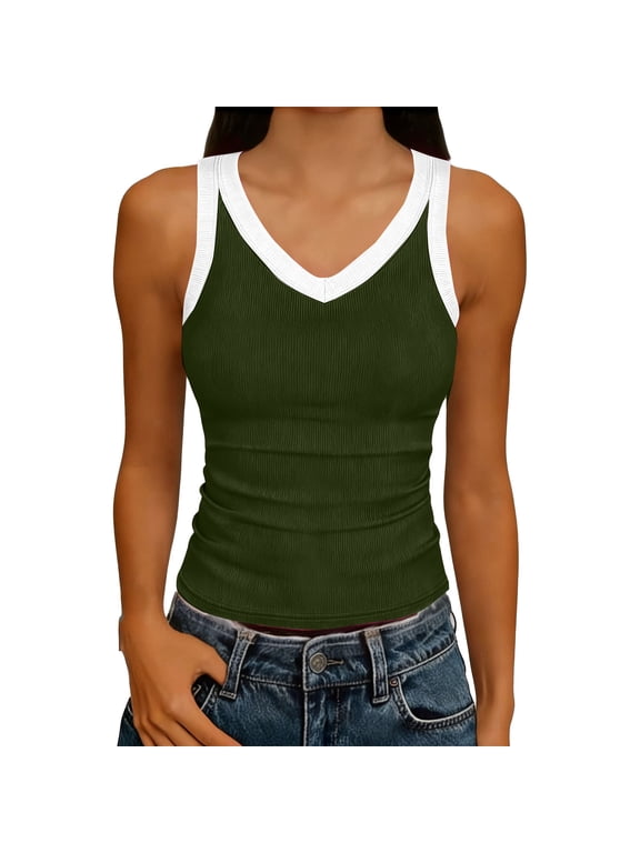 Women's Sleeveless Tank Top Form Fitting Scoop Neck Ribbed Knit Basic Cami Shirts