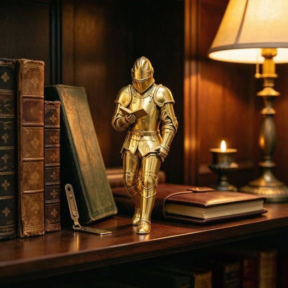 Medieval Knight Bookshelf Decor Statue Gothic Library Figurine Unique Desktop Ornament Vintage Home Office Shelf Display Decor for Book Lovers