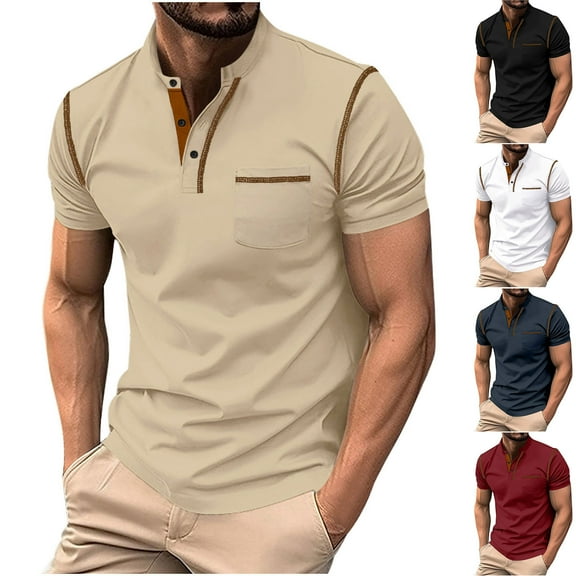 ZRGHAOYLQ Button Up V Neck Shirts for Men Short Sleeve Plus Size Tshirts Big and Tall Turndown Collar Henley Shirt Slim Fit Muscle Tees Tops
