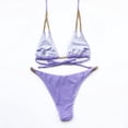 thumbnail image 3 of Wuxian Women 2 Piece Bikini Set Swimwear Summer Solid Color Chain Halter Backless Deep V-Neck Spaghetti Strap Push-Up Padded Bra Low Waist Swimsuit Fashionable Beachwear,Purple,S, 3 of 6