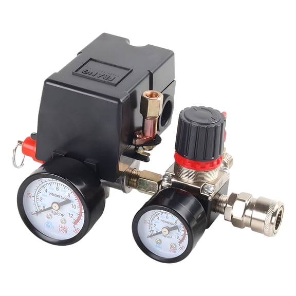 ZEPARO Air Compressor Pressure Switch Control Valve,90-120Psi Pressure Regulator With Pressure Gauge Fittings Set.