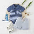 thumbnail image 2 of Baby Onesies Boy Baby Boy Clothes Short Sleeve Striped Romper Solid Short Set Ribbed Knitted Summer Outfit, 2 of 7