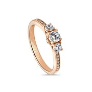 Rose Gold Plated Sterling Silver Cubic Zirconia CZ 3-Stone Promise Engagement Ring Size 4