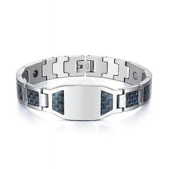 Men's Free Custom Engraving Info Logo Bracelet With Blue Carbon Fiber Male Wrist Jewelry