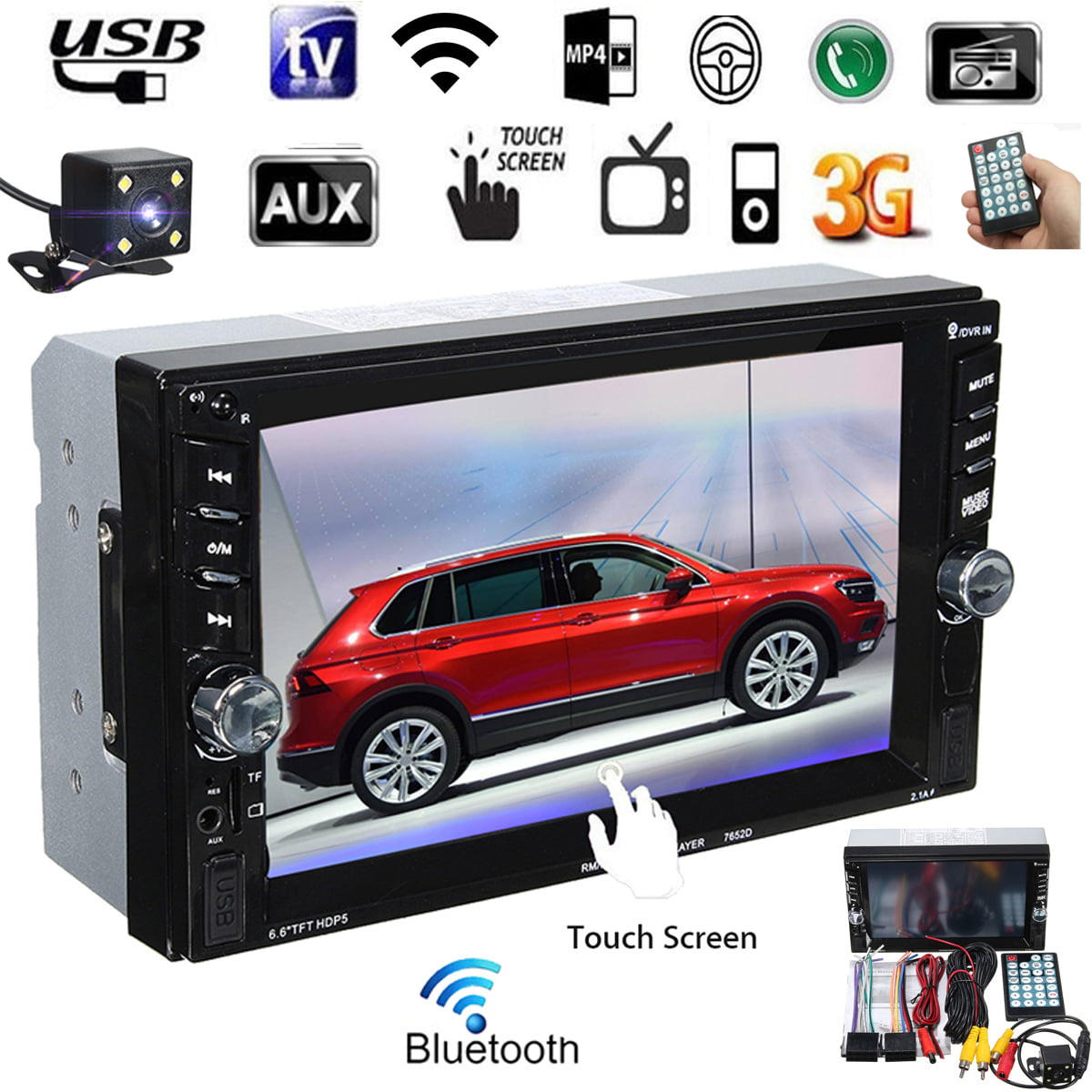 2DIN 6.6inch Car MP3 MP5 Player AM FM Bluetooth Touch Screen Stereo Radio+Camera 