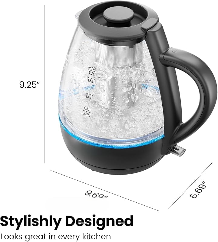 Electric Kettle with Tea Infuser, 1L 1500W, Removable Lid for Easy Cleaning, Boil-Dry Protection, Stainless Steel Filter, BPA Free, Auto Shut Off Hot Water Boiler, Small Electric Tea Kettle