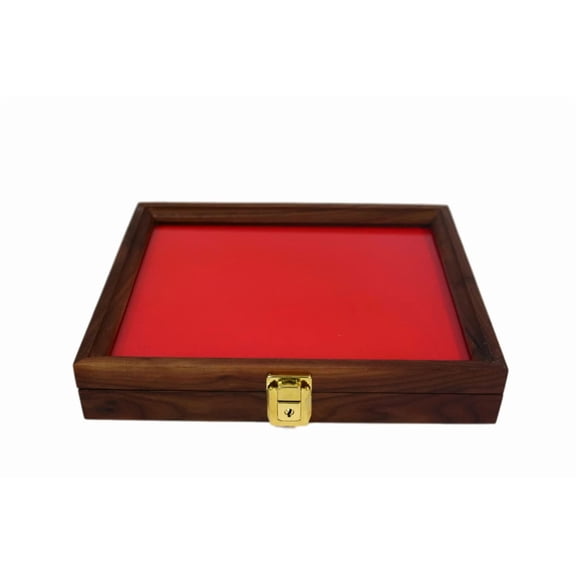 Wood Display Case for Collectibles, Knives, Arrowheads, Pins, Medals and More (12 x 9.5 x 2, Walnut)