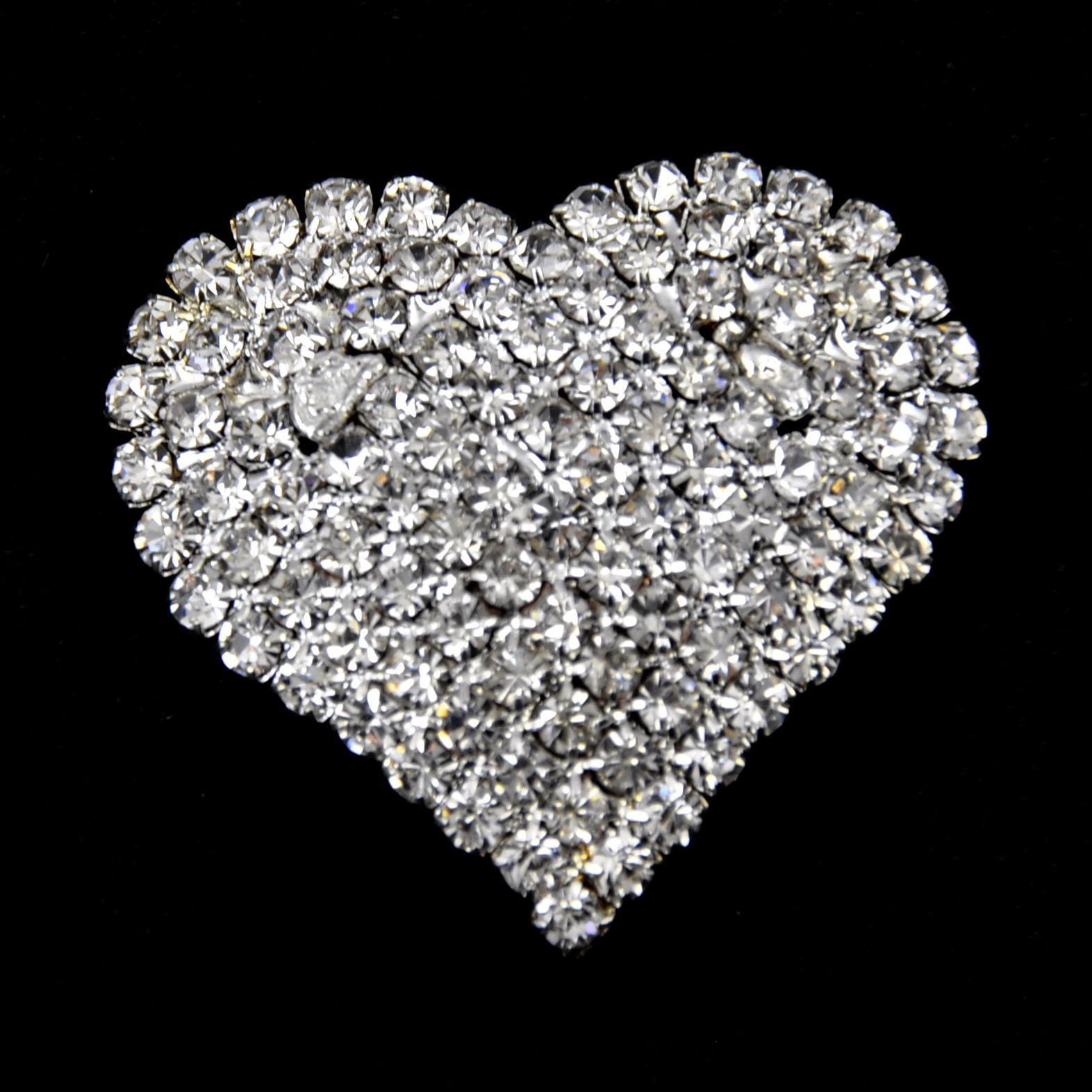 Belagio Rhinestone Heart Button, Shank Button, Silver and Crystal, 1 Piece