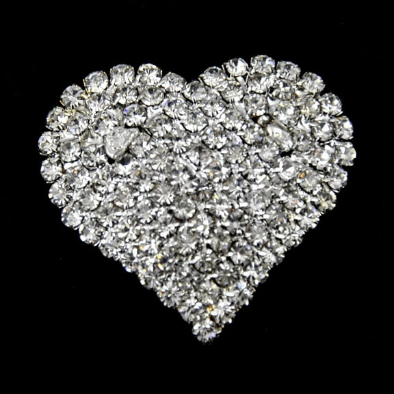 Belagio Rhinestone Metal Shank Button, Heart, Silver- Sewing Fasteners