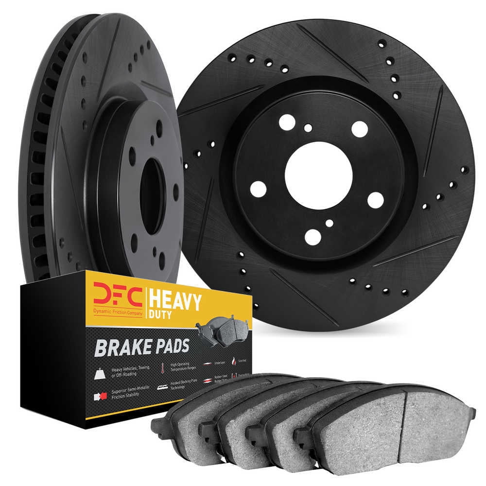 Dynamic Friction Company 8202-47023 DFC Rotors-Drilled and Slotted-Black with Heavy Duty Brake Pads