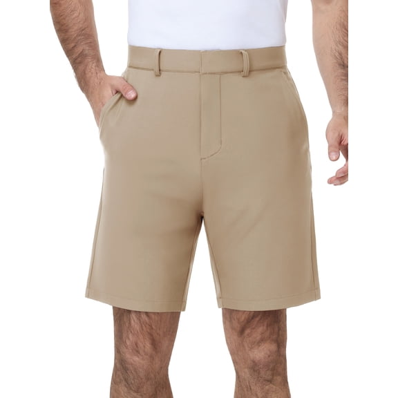 MIER Men's Flat Front Stretch Golf Shorts, 9 Inch Lightweight Shorts with 4 Pockets for Travel Hiking Casual, Khaki, 36W x 9L