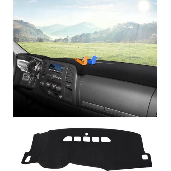 Canvcle Dashboard Cover Mat for 2007-2013 Chevy Chevrolet Silverado/GMC Sierra with Two Glove Boxes Accessories Flannel Dash Mat Sunshade Glare UV Rays Protector