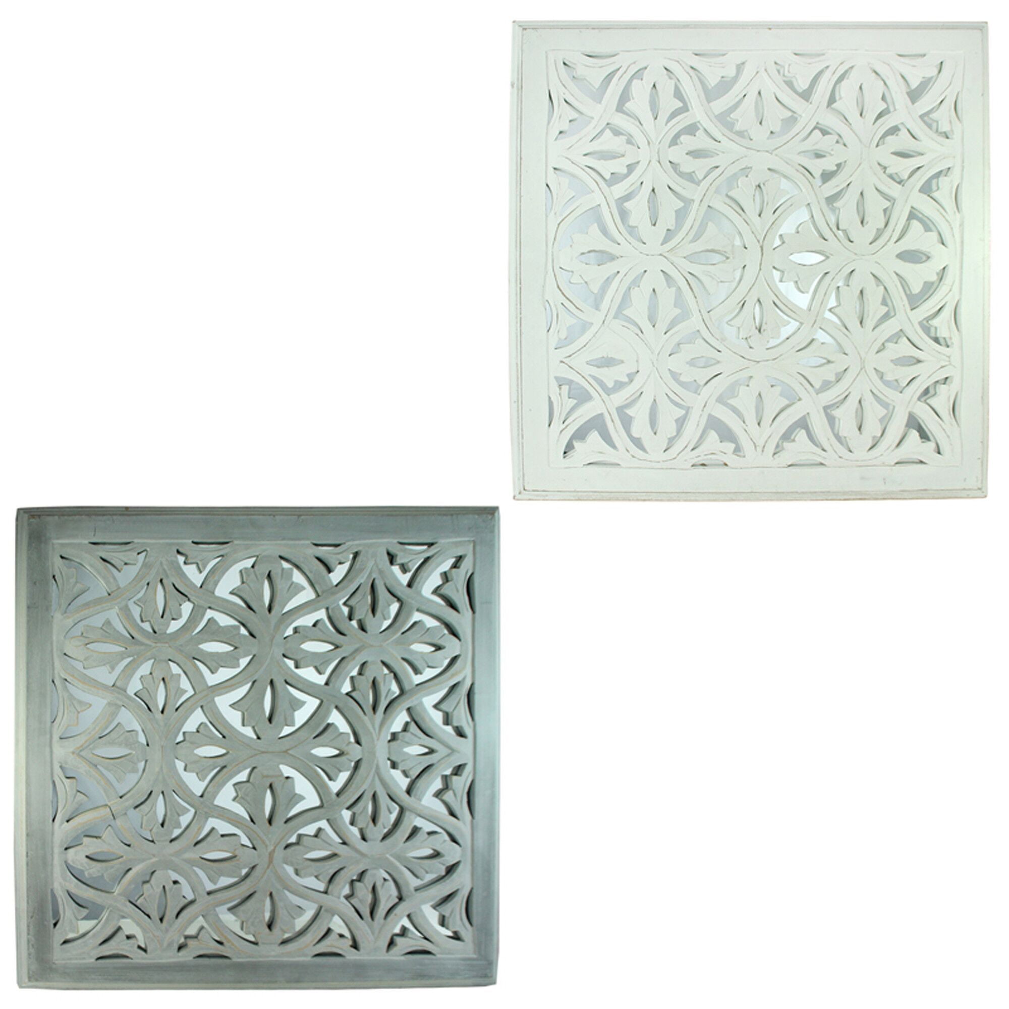 Decorative Mirror Wall Panel with Intricate Design,White and Gray,Set