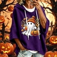thumbnail image 2 of Women Short Sleeve Cute Ghost Pumpkin Graphic Hoodie with Drawstring Casual Halloween Party Pullover Top, 2 of 5