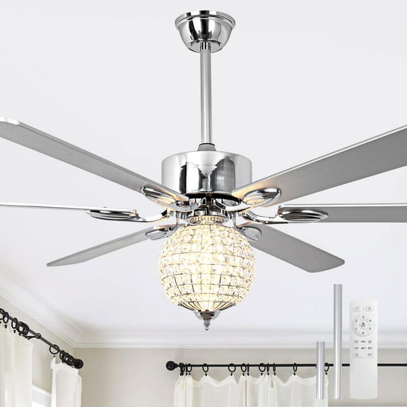 Cusp Barn 65" Silver Crystal Ceiling Fan with Remote and Lights, Large Luxury Style Ceiling Fan, DC Motor, 6 Speeds, All Seasons