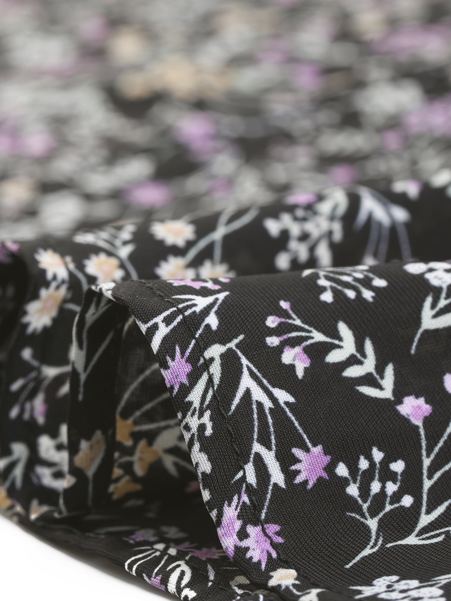 DARING DIVA Women's Elastic Waist A-Line Floral Print Midi Skirt L Black Purple