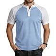 thumbnail image 2 of FRSASU Men's Henley Shirt Raglan Sleeve Colorblock Summer T-shirt Casual Collarless Slim Fit Button Down Tee Tops Light Blue, 2 of 7