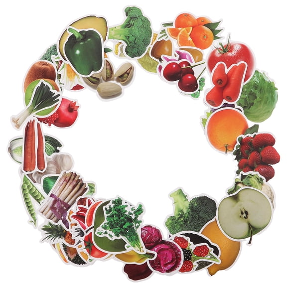 OFFIGAM 200pcs Fruit and Vegetable Stickers for Kids, Assorted Colors on Coated Paper for Home and School Use