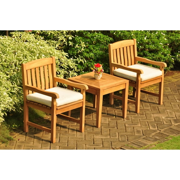 Teak Dining Set: 2 Seater 3 Pc: 23.5" Noida Square Side Table & 2 Devon Arm/Captain Chairs Outdoor Patio Grade-A Teak Wood WholesaleTeak #WMDSDVd