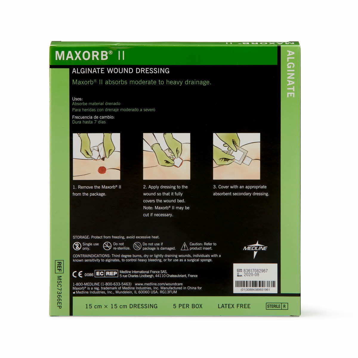 Medline Maxorb® II Alginate Wound Dressings, 6" x 6", 5 Count