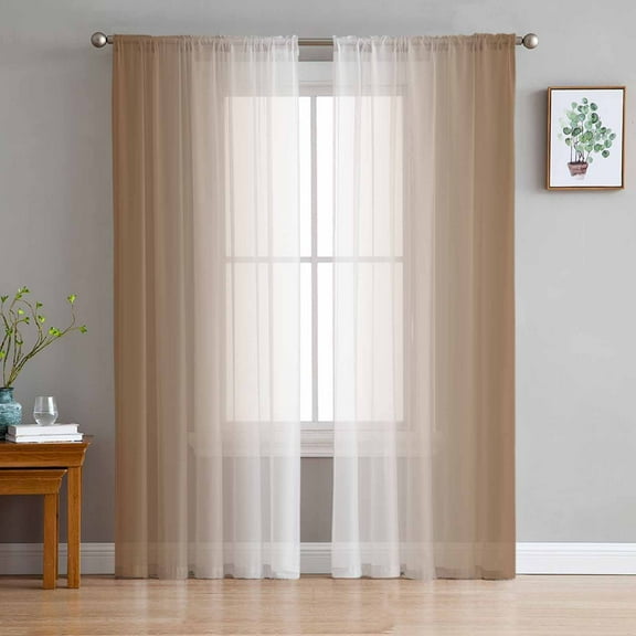 Brown Ombre Sheer Curtains 84 Inch Length 2 Panels Set for Living Room/Bedroom, Modern Gradient Art Abstract Semi Curtain Sheers Drapes Rod Pocket Curtains Window Treatment Set 52''x84''x2