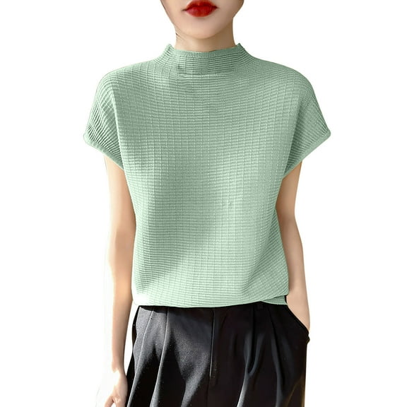 JGGSPWM Women's Mock Neck Sleeveless Sweater Vest Casual Cap Sleeve Knit Pullover Tank Tops Trendy Fashion Clothes Green XL
