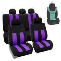 FH Group Striped Polyester Fabric Car Seat Cover, Universal Purple Full Set Seat Covers with Air Freshener