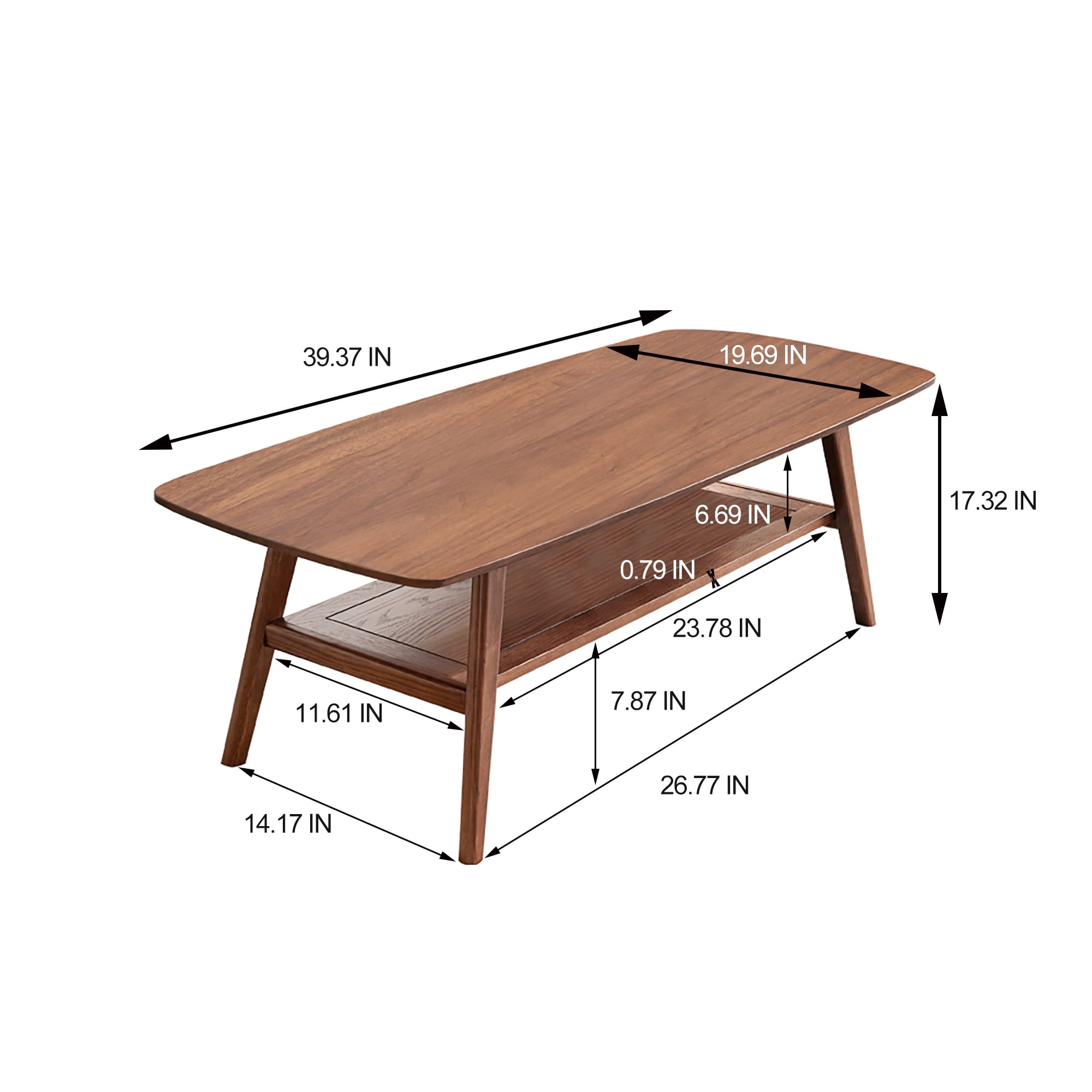 Center Table Low Table, Top Plate Desk Coffee Table Width 100 x Depth 50 x Height 44 Cm Study Desk Work From Home Easy To Assemble Walnut Color Wood With Storage Shelf