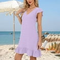 thumbnail image 4 of Ygbgbb Lightweight Spring Summer Dresses for Women 2026 V Neck Cap Sleeve Ruffle Hem Smock Short Dress Casual Beach Mini Dress Purple S, 4 of 8