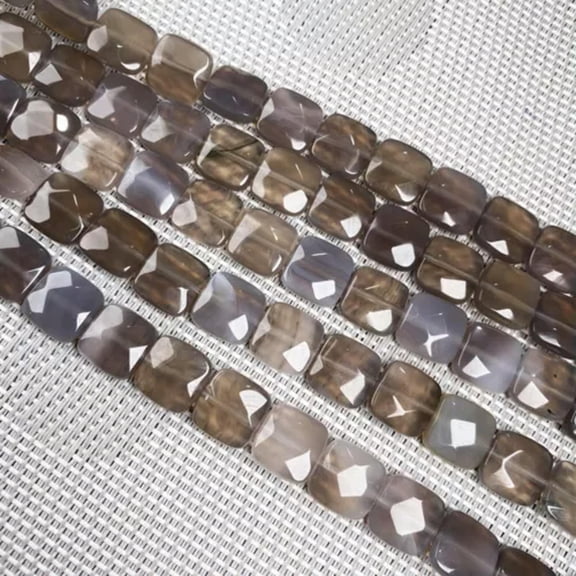 HOOUN Natural GemStone Faceted Square Shape Loose Beads for Jewelry Making DIY 15''-Grey Agate-11x12x7mm 15inch