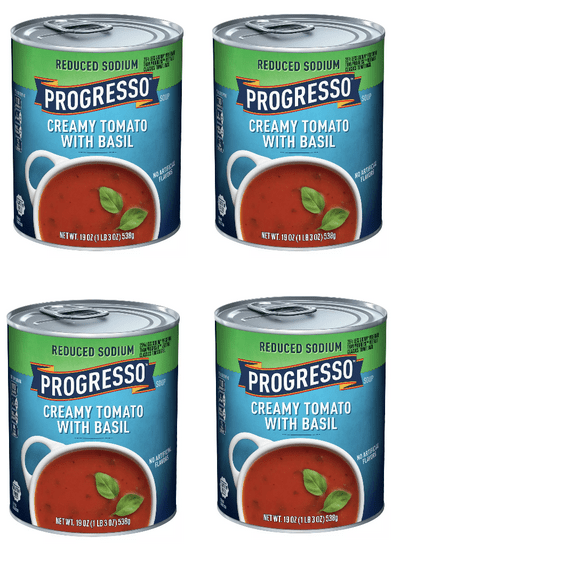 Progresso Reduced Sodium Creamy Tomato Basil Soup, 19 oz pack of 4