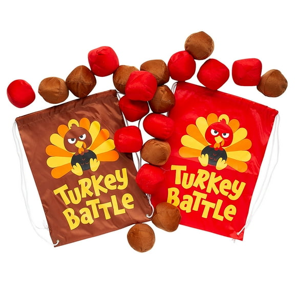 22 Piece Thanksgiving Turkey Battle Game with Brown & Red Bags & Balls for 2